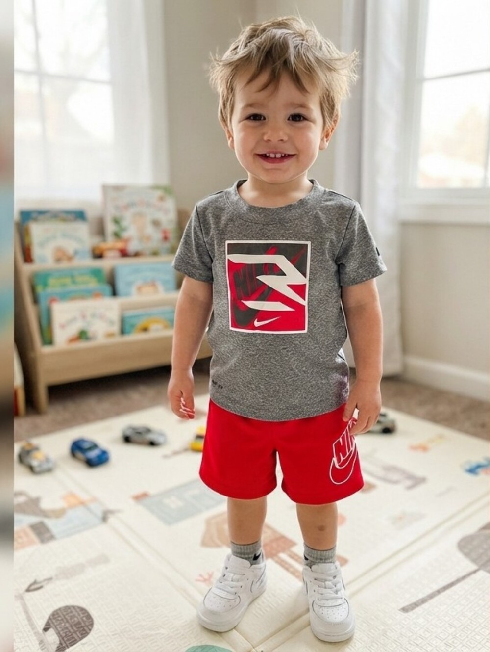 Nike 24M Gray Tee and Red Shorts Set